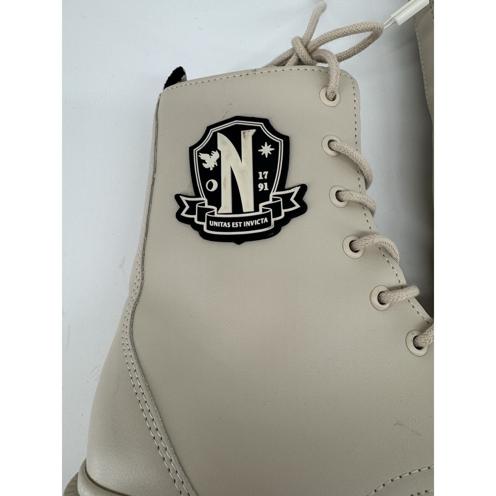 ZARA Wednesday Adams Combat Boots Beige Lug Sole Goth Academia Platform 7.5 US - Picture 7 of 12